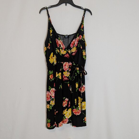 RUE 21 Black/Pink/Yellow Floral Mini Faux Wrap Tank Dress; Size XL - Picture 1 of 6